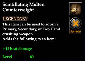 Stats of Scintillating Molten Counterweight