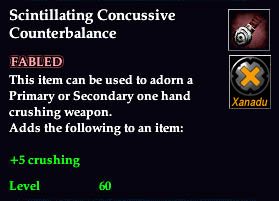 Stats of Scintillating Concussive Counterbalance